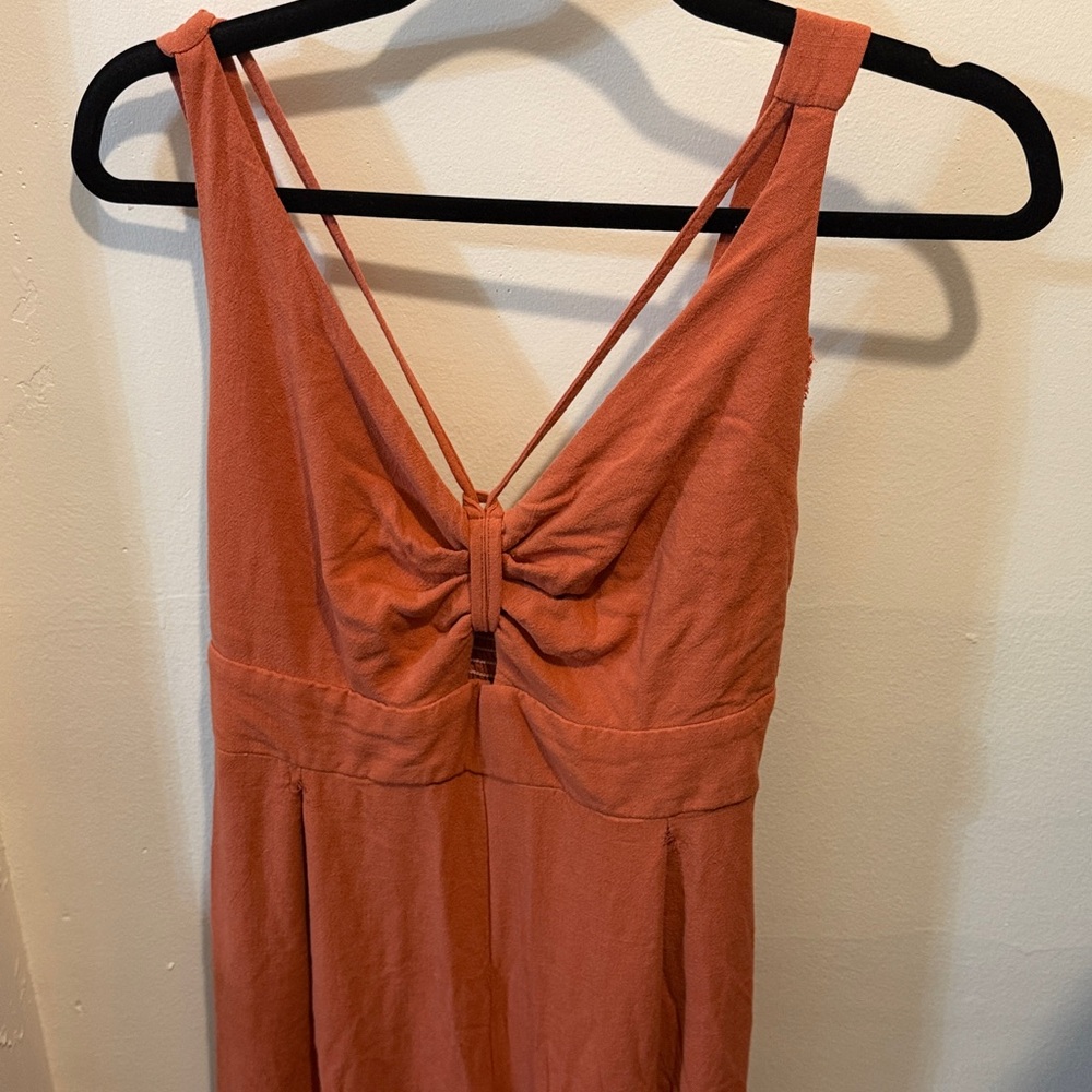 Anrabess Women's Brick Red Orange Jumpsuit Wide Leg Sleeveless Linen Romper - Picture 10 of 15